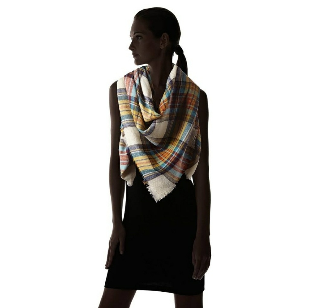 Steve Madden Plaid Blanket Wrap IVORY